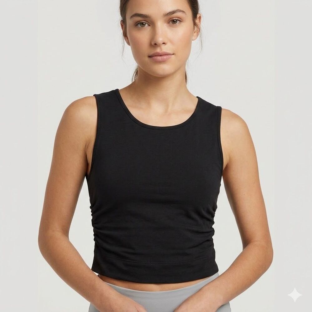 Anthony Thomas Melillo Crop Top Womens Small Black Ruched Sleeveless Cotton Knit